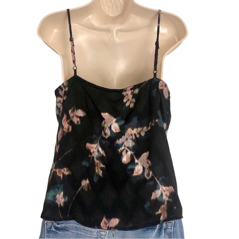 NWT Willow & Clay Black Floral Tank Top Front Tie Spaghetti Strap Lined - Picture 3 of 16